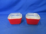 Vintage Pyrex Primary Red Lidded Refrigerator Containers – Some Chipping On Lids -