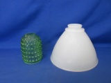 Vintage Glass Lampshades – Diffused Opal Allesheny #4 Waffle Pattern 6”Hx8”Dia & 4 ½” Green -