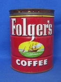 Folger's Coffee Tin – Key Open Lid – Dated 1952 – 6 1/2” tall – Very good color