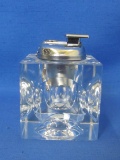 Mid Century Glass/Crystal Table Top Lighter – Circular Indents – Works Well