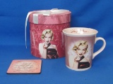 Marilyn Monroe Mug & Coaster in Gift Box “I just want to be wonderful” - Box is 5 3/4” tall