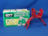 Pair of Jiffy Model JS-1 Sawhorse Brackets & Red Metal Holder for Something