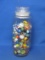 Lot of 200+ Glass Marbles in 1980 Mr. Peanut Jar – Jar is 9 1/2” tall – 7 Shooters