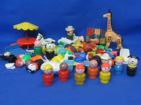 Mixed Lot of Small Toys – Most Fisher-Price – Includes 9 Little People w Wood Parts