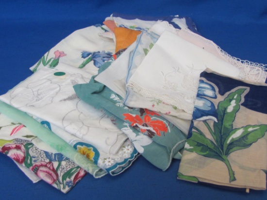 22 Vintage Handkerchiefs – Various Materials & Styles – Some Embroidered