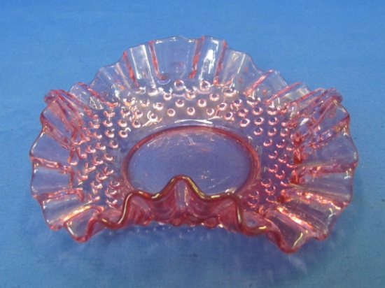 Fenton Glass Dish – Ruffled Hobnail in Cranberry – 6 1/2” in diameter