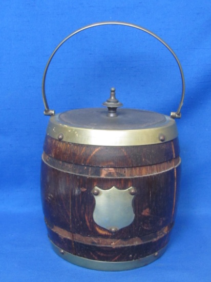 Interesting Humidor? Wood Barrel w Porcelain Lining – Brass Hoops (missing 2) 5 1/2” tall