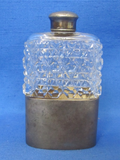Crystal Perfume Bottle with Silverplate Base & Cap – 4 1/4” tall