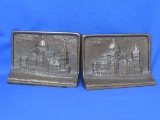 Pair of Bronze? Bookends – Building or Church Relief – 6 3/4” wide – Weigh over 15 pounds