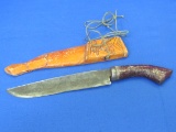 Unmarked Fixed Blade Knife with Wood Sheath – 11” long – Wood Handle