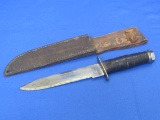 Fixed Blade Knife with Leather Sheath – Marked “C, J. H 10 10 18” - 11” total length