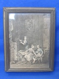 Wood Jewelry box with Hinged Lid – Colonial Scene – Mirror under lid – 9 1/2” x 7 3/4”