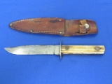 Fixed Blade Knife with Leather Sheath – Total length is 8 3/4” - Marked but hard to make out