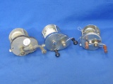 3 Fishing Reels: Hiawatha No. 6526, Shakespeare Direct Drive 1950, Kalamazoo 23