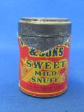 Tin Snuff Jar with Paper Label – Garrett Mild Sweet Snuff – 2 1/4” tall