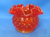 Fenton Glass Vase – Ruffled Hobnail in Colonial Orange – 3” tall