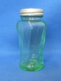 Green Glass Salt Shaker by Hazel-Atlas in the Icicle Pattern – 3 1/2” tall
