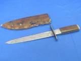 Unmarked Fixed Blade Knife with Leather Sheath – 12 1/2” long – Wood Handle