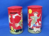 Pair of Tin/Metal Banks – Children Playing Post Office – 4 1/2” tall – No maker's mark