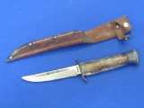 Fixed Blade Knife with Leather Sheath – Marked “Unsco Solingen Made in Germany” 7” long