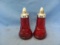 Red Glass Salt & Pepper Shakers With Metal Covers