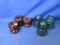 Lot Of 6 Insulators 3 Blue Glass & 3 Brown Pottery -