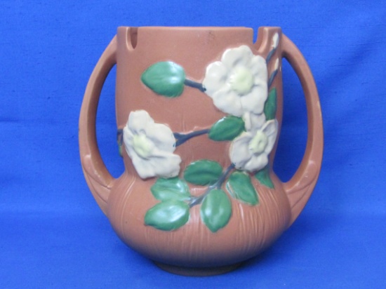 Reproduction Roseville Pottery Vase – White Wild Roses – 8 1/4” tall