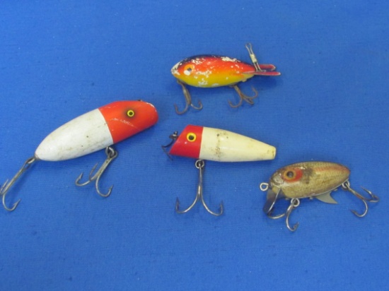4 Wood Fishing Lures – No Maker's marks – Longest is 3 1/4”