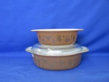 Lot Of 2 Pyrex “Pattern Early American” Casserole Dishes #045 w/Lid (Has Chip) #043 (No Lid) -