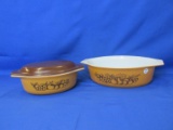 Lot Of 2 Pyrex “Old Orchard” Casserole Dishes #043 w/Lid &  #045 (No Lid) -