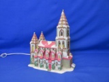 Porcelain Village Lighted Church 9”L x 5 ½”W x 11 ½”H – Tested & Lights -