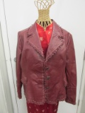 Woman's Red Leather Coat By Pamela McCoy (Says Size Large Fits Smaller Medium?) Stains
