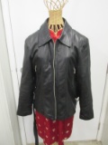 Woman's Black Leather Coat By Oakwood (Says Size Medium Fits Like A Small) Stains Pictured -