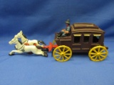 Cast Iron Horse Drawn Wagon w/ Driver – 11 1/4”L – Some Paint loss – As shown