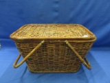 Woven Basket w/ 2 Handles & Hinged Lid – Perfect for a picnic - ~18” x 13” x 9 1/2”T – As shown