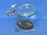 Adjustable Multi Armed Vise with Magnifying Glass – Cast Iron Base – About 4” to 6” tall