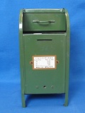 All-American Mail Box Bank – Olive Green – 9” tall – With Savings per year on front – No key