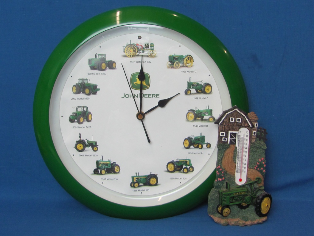 John Deere Wall Clock Decorative Thermometer Clock Is 13 1 2 In Diameter Makes Tractor Sounds Art