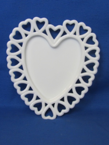 Westmoreland Milk Glass Heart Shaped Plate w Hearts Rim – 8” x 7 1/4”