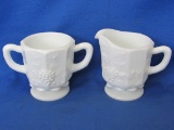 Westmoreland Milk Glass Panel Grape Sugar & Creamer Set 1950