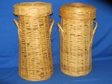 Set Of 2 19 ½” x 8” Wicker Baskets With Lids