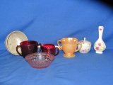 Assorted Glassware & Tin Ladle