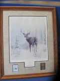 24 ½” x 20 ½” Wood Framed “Winter Wonder” Picture W/ 2 Collector Coins & Stamp