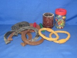 Box Of Assorted Items Horseshoe Game-Marbles & Dice