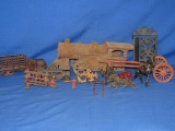 Box Of Assorted Heavy Cast Iron & Tin Toys & Parts