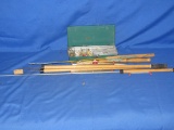 Lot Of Fishing Poles/Spears & Tackle Box 10” x 5” With Supplies