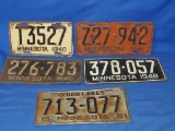 12” x 6” Minnesota License Plate 1940 &1941 & 1948 & 1951 Lot Of 5