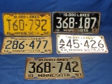 12” x 6” Minnesota License Plate 1950 &1953 & 1954 & 1959 & 1951 Lot Of 6