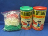 Vintage 1960's Educational Building Bricks Sets - No. 952 - 2 Containers w/ large bag of pieces