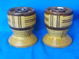 Pair Of 4” x 3” Wooden Candle Stick Holders